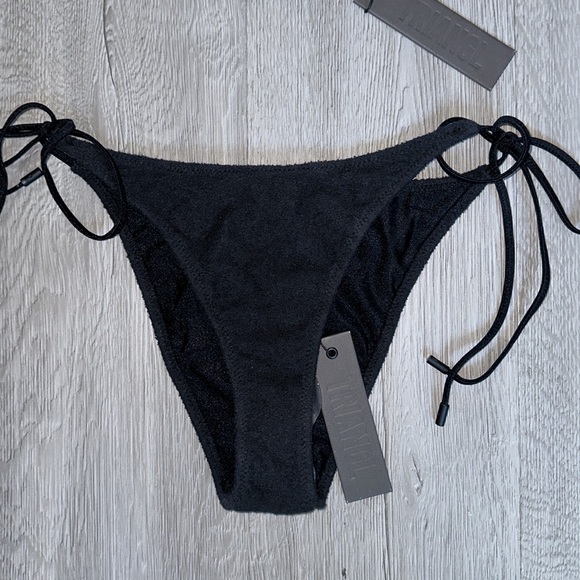 Black terry cloth Astro top with string bottom swimsuit set. - Picture 13 of 14